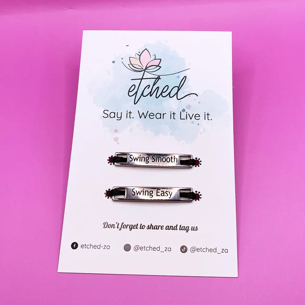 Swing Smooth, Swing Easy - Shoe Tag - etched